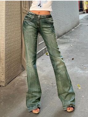 EMMIOL Women Mid-High Waisted Flare Jeans Y2K 90s Bootcut Wide Leg. Size S